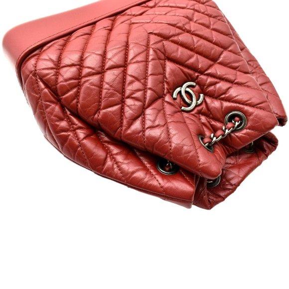 CHANEL  Gabrielle Chevron Aged Calfskin Leather Backpack Bag Red main image 4